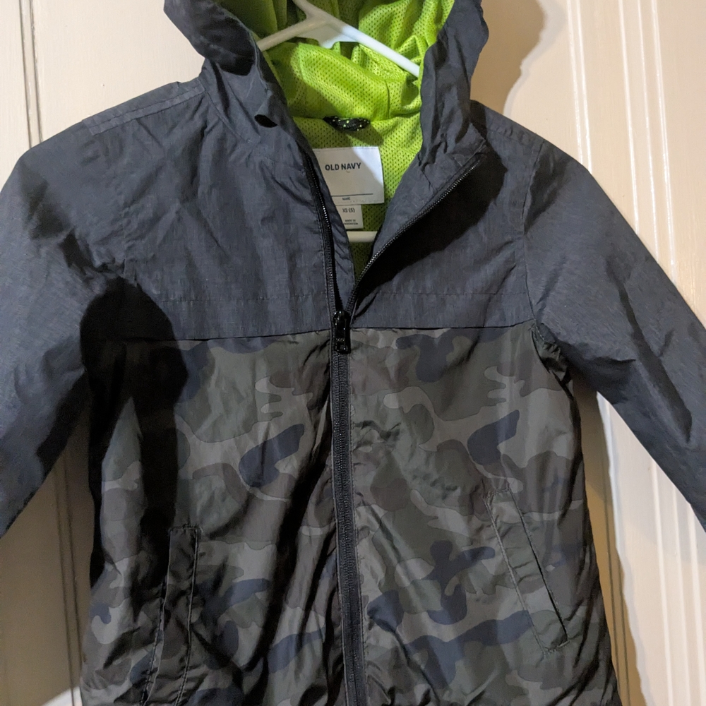 Old Navy Kids Camouflage Raincoat - Black and Green